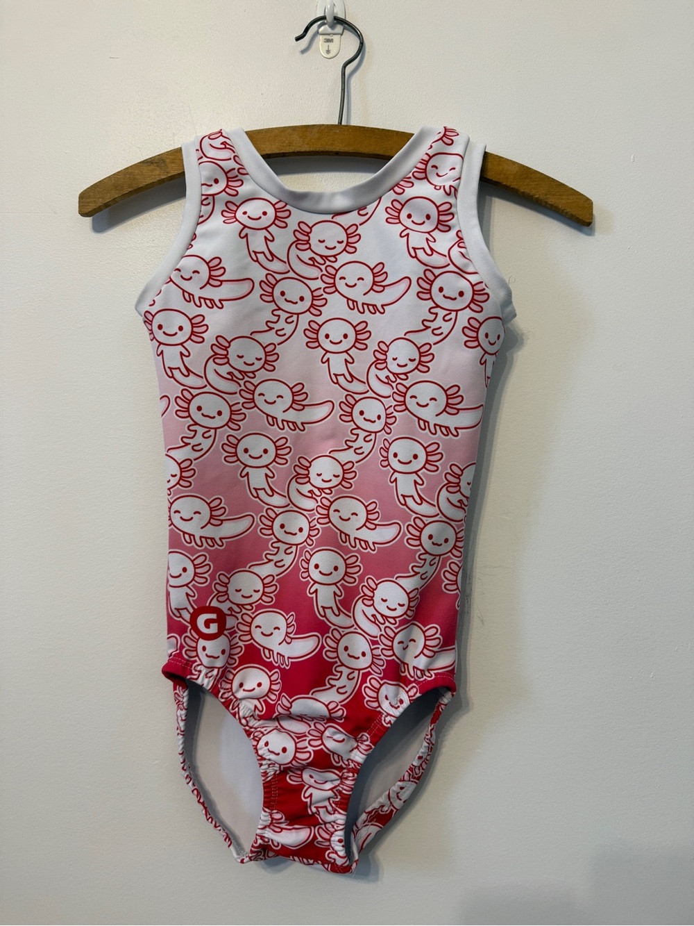 GYM GEAR Kids Large (10) Pink/Red Axolotl Print Gymnastics Leotard Bodysuit